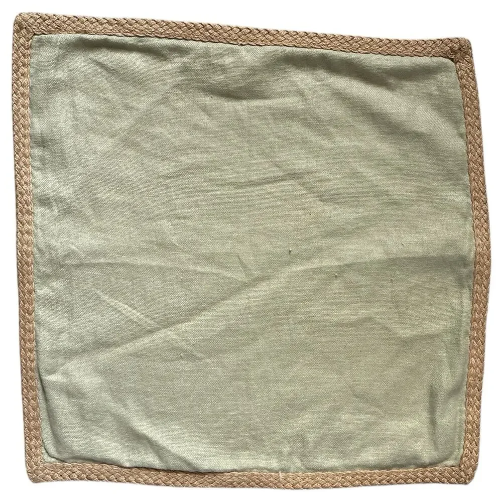 Pottery Barn Jute Braid Trim Linen Pillow Cover Sham Sage Green Square 20x20